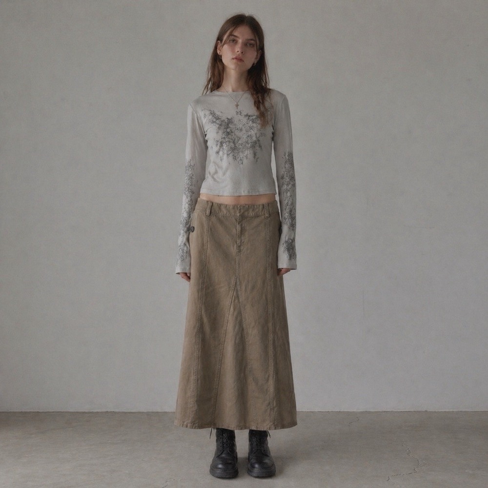 Tommy Hilfiger Khaki Maxi Slit Skirt Cargo Ethel Y2K Grunge Americana Women 18